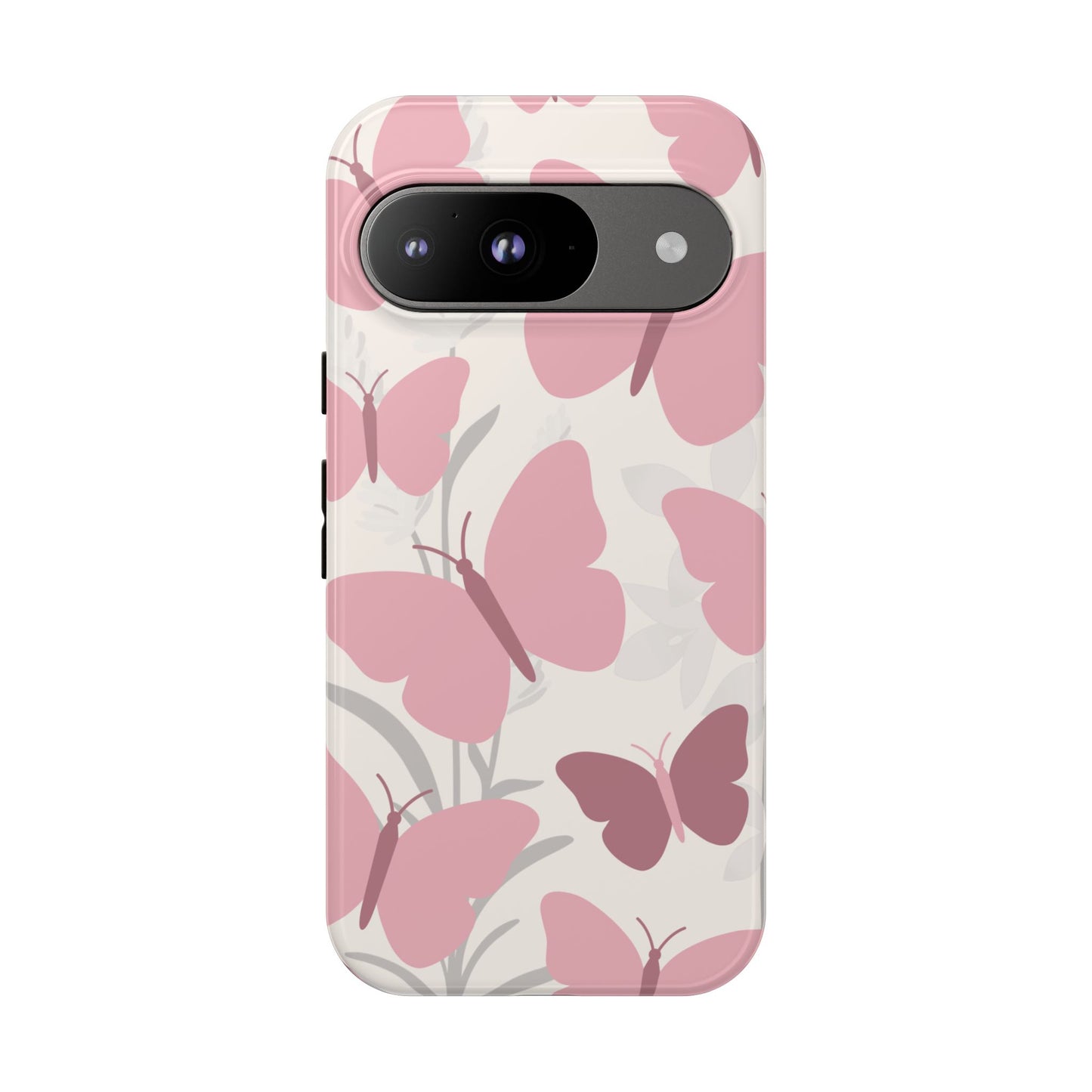 Google Pixel 9 / Glossy Phone Case - Minimalist Cream & Pink Butterfly Pattern Phone Case