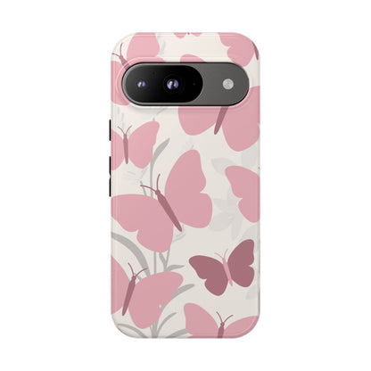 Google Pixel 9 / Glossy Phone Case - Minimalist Cream & Pink Butterfly Pattern Phone Case