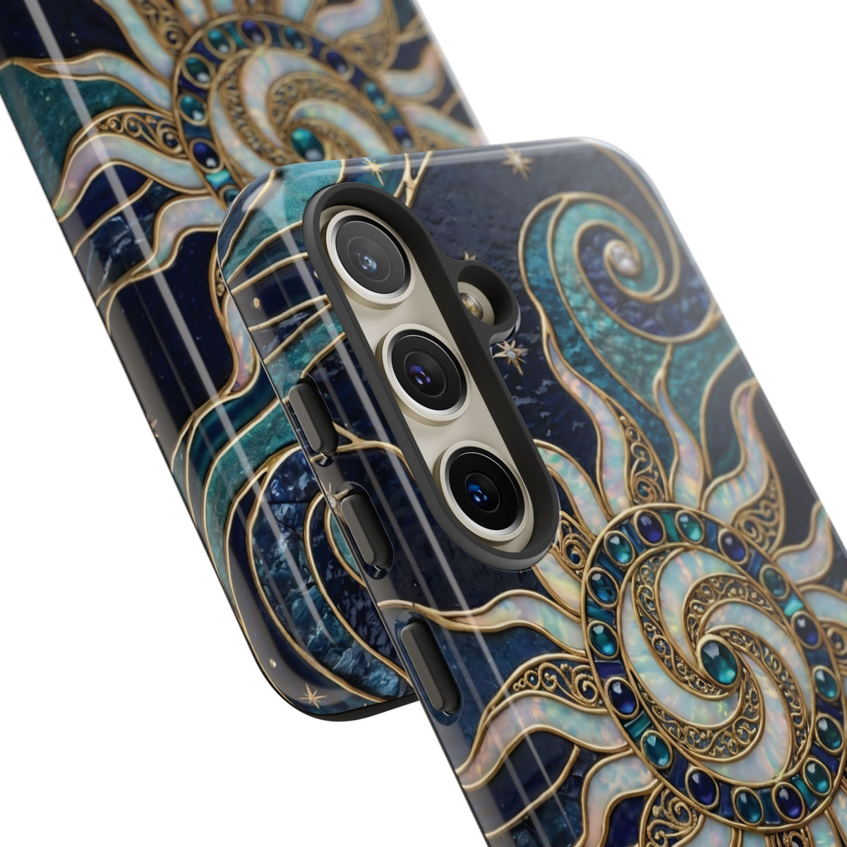 Elegant Teal & Gold Cosmic Sunburst Phone Case
