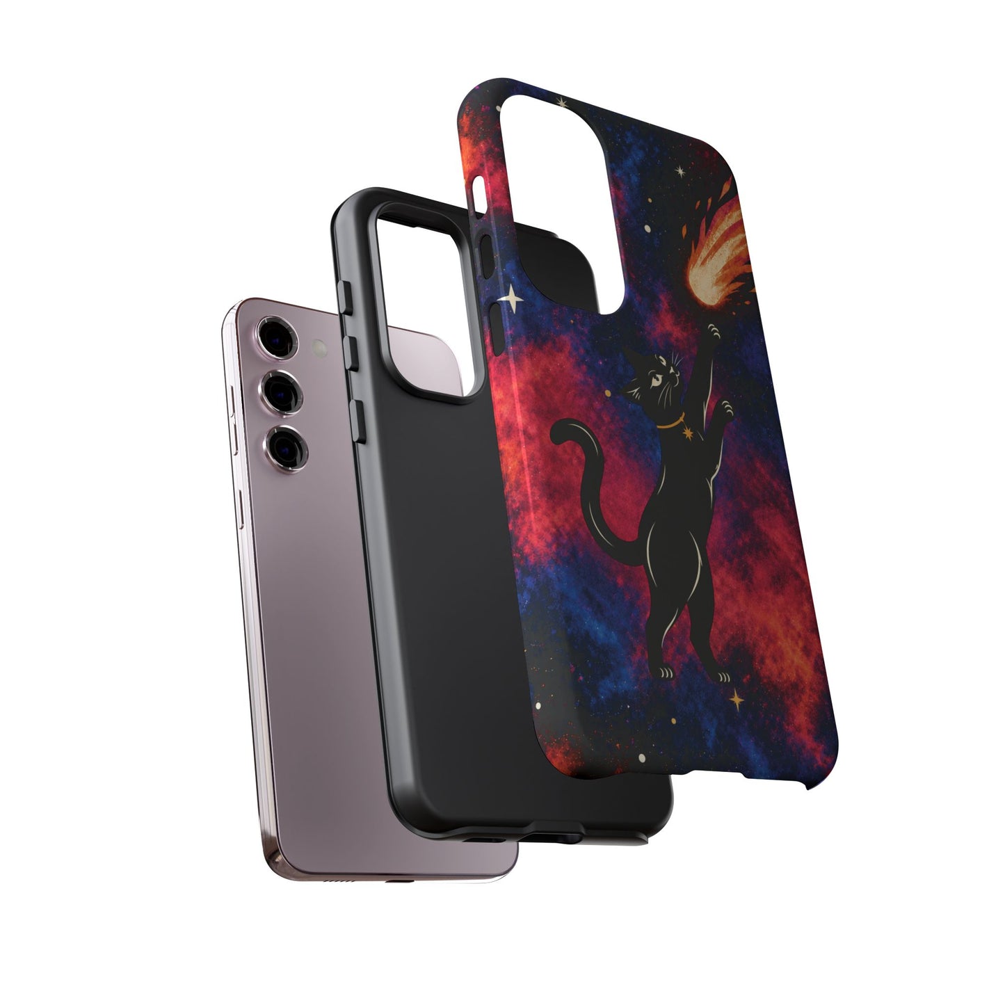 Whimsical Multicolour Celestial Black Cat Phone Case
