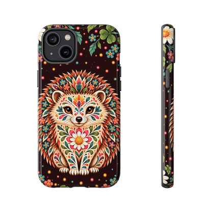 Vibrant Terracotta and Teal Calavera Hedgehog Phone Case - Multicolor Phone Case - iPhone 14 Plus / Glossy