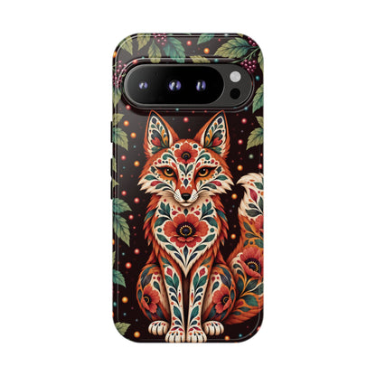 Vibrant Terracotta and Teal Calavera Fox Phone Case - Multicolor Phone Case - Google Pixel 9 Pro / Glossy