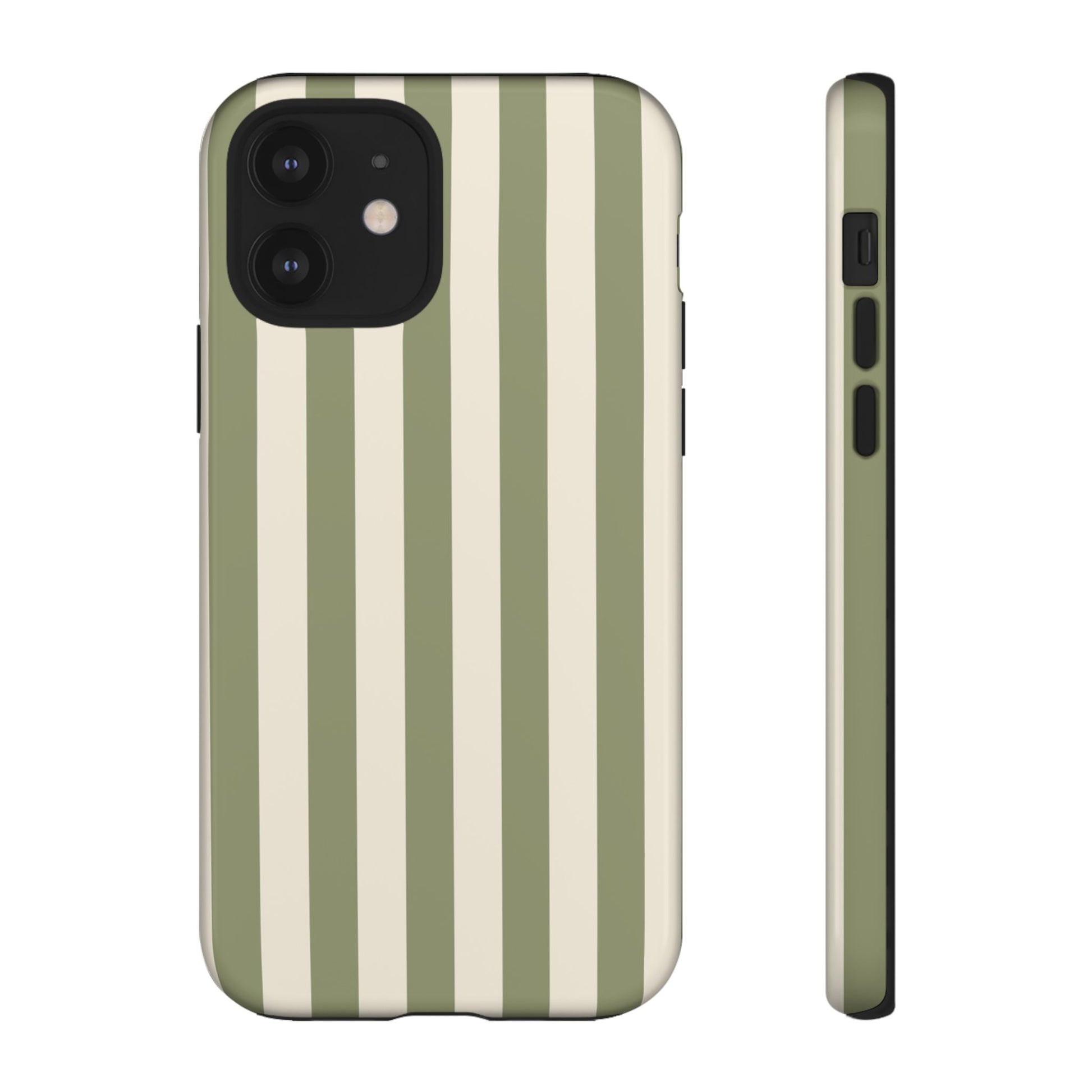 Olive & Beige Stripe Pattern Phone Case - Green Phone Case - iPhone 12 / Glossy