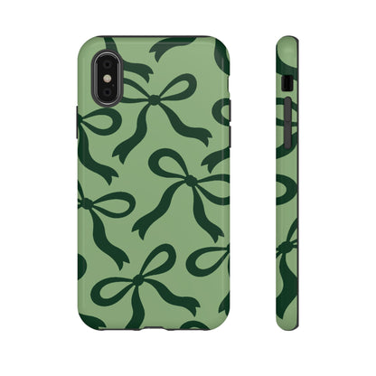 Bold Sage Green and Forest Green Bow Pattern Phone Case - Green Phone Case - iPhone XS / Glossy