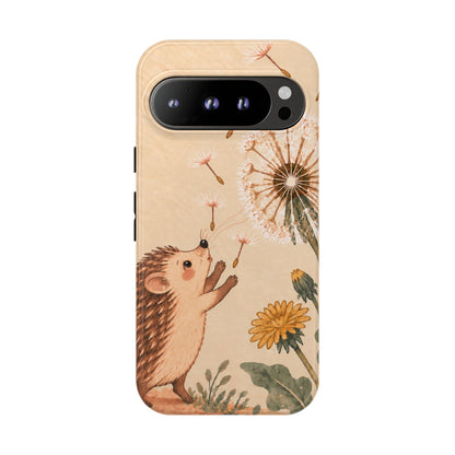 Whimsical Cream Hedgehog and Dandelion Phone Case - White Phone Case - Google Pixel 9 Pro / Glossy