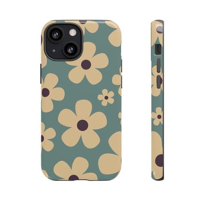 Cute Blue & Cream Daisy Pattern Phone Case - Blue Phone Case - iPhone 13 Mini / Glossy