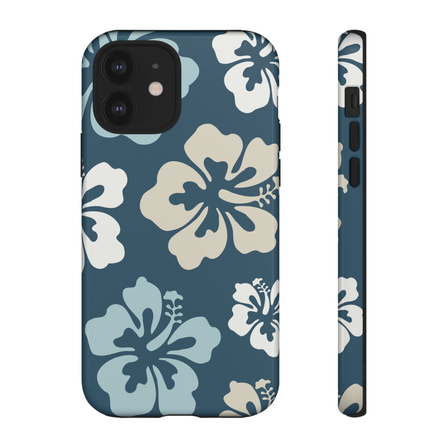 iPhone 12 / Glossy Phone Case - ’Blue Hibiscus Retro Pattern #1’ Phone Case