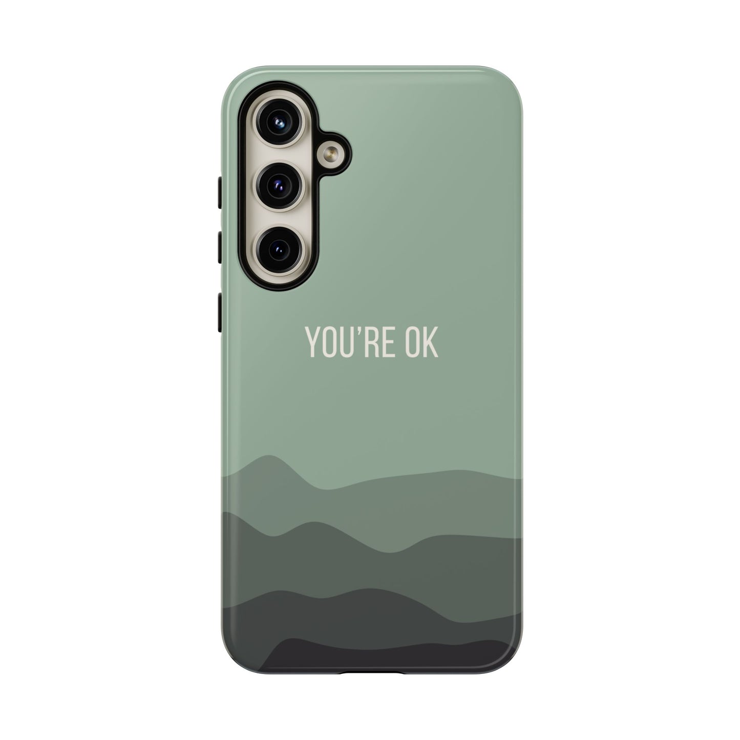 Samsung Galaxy S24 Plus / Glossy Phone Case - Minimalist Green Waves ’You’re OK’ Statement Phone Case
