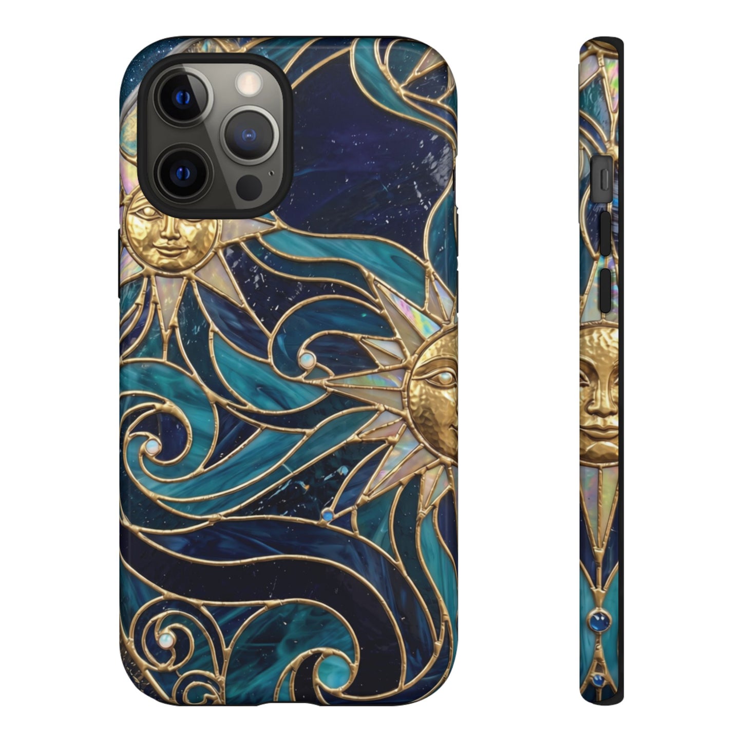 Elegant Teal & Gold Celestial Suns Phone Case