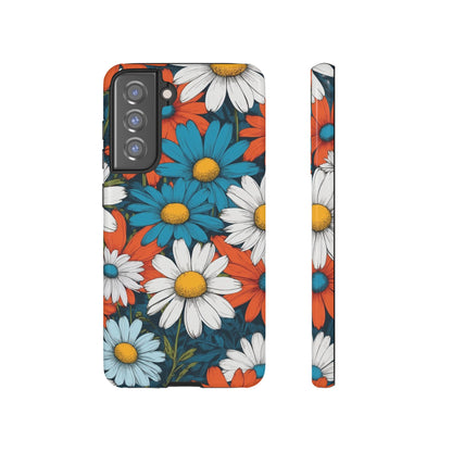 Samsung Galaxy S21 FE / Glossy Phone Case - Pop Art Daisies Illustration ’Red & Blue’ Phone Case