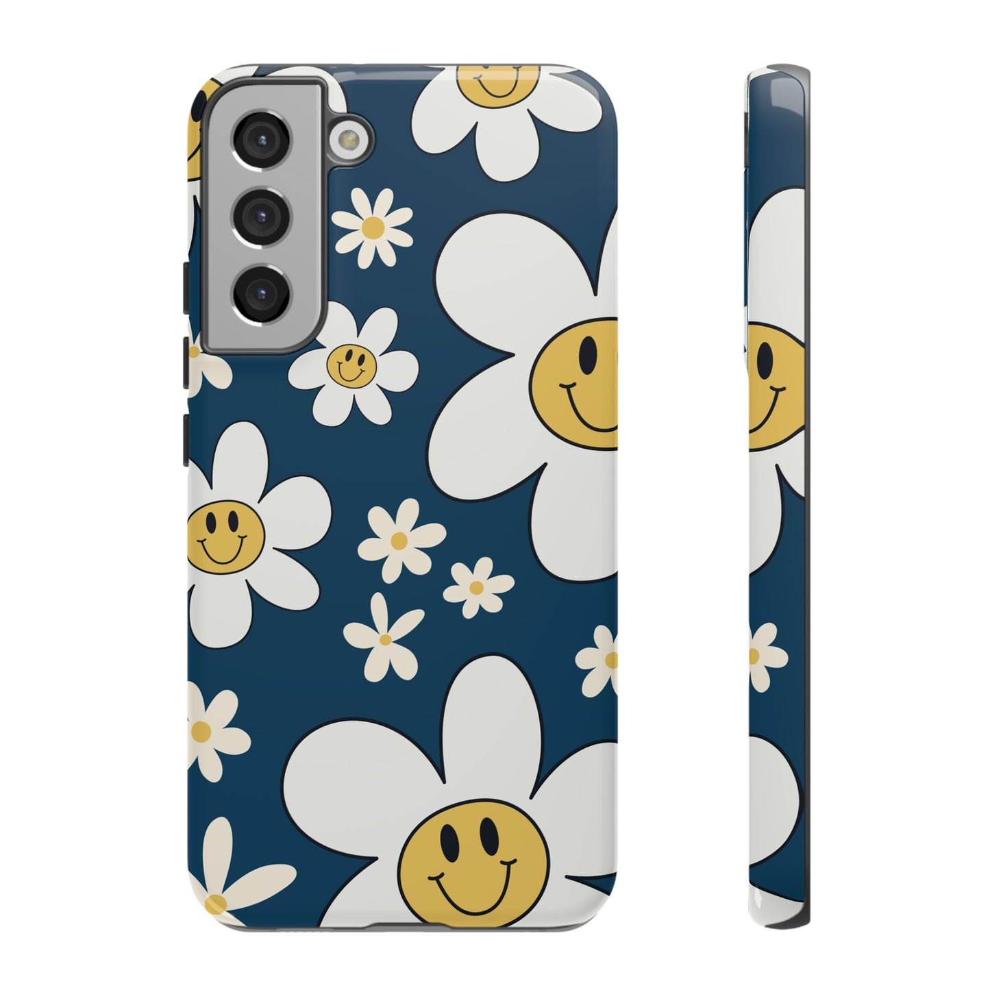 Fun Retro Daisy Pattern with Blue Background Phone Case - Blue Phone Case - Samsung Galaxy S22 Plus / Glossy