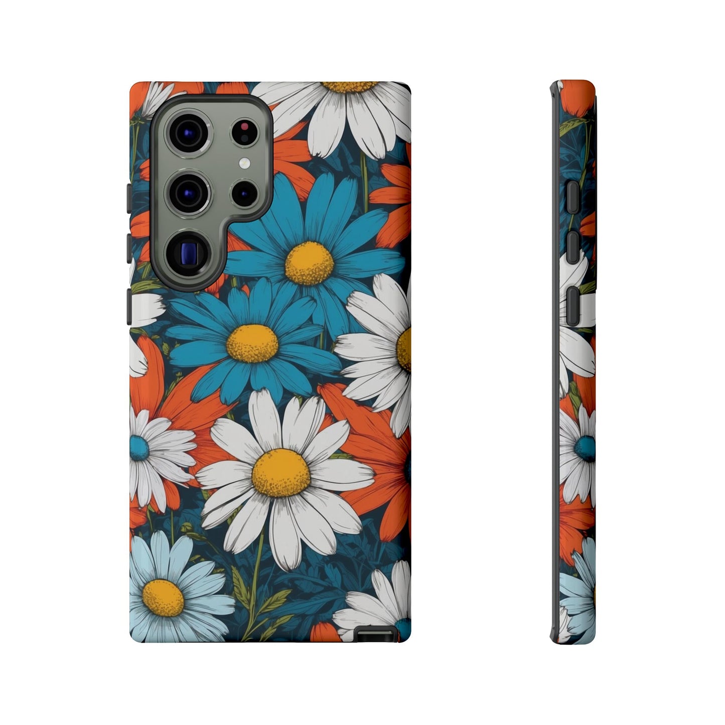Samsung Galaxy S23 Ultra / Glossy Phone Case - Pop Art Daisies Illustration ’Red & Blue’ Phone Case