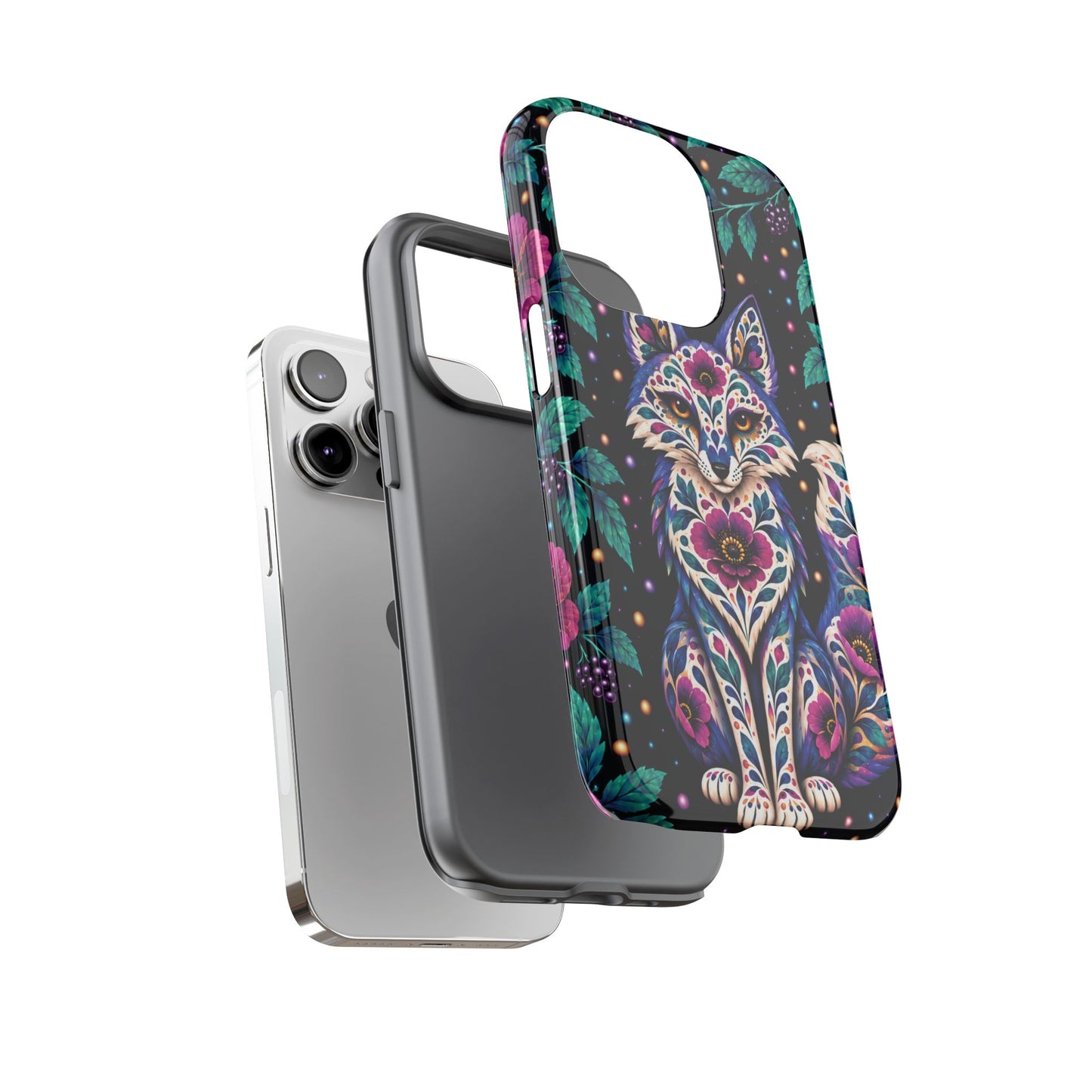 Vibrant Purple and Teal Calavera Fox Phone Case - Multicolor Phone Case