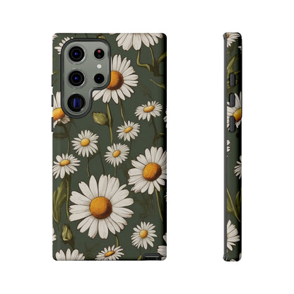 Samsung Galaxy S23 Ultra / Glossy Phone Case - Boho Chic Daisies Floral Pattern ’White & Green’ Phone Case