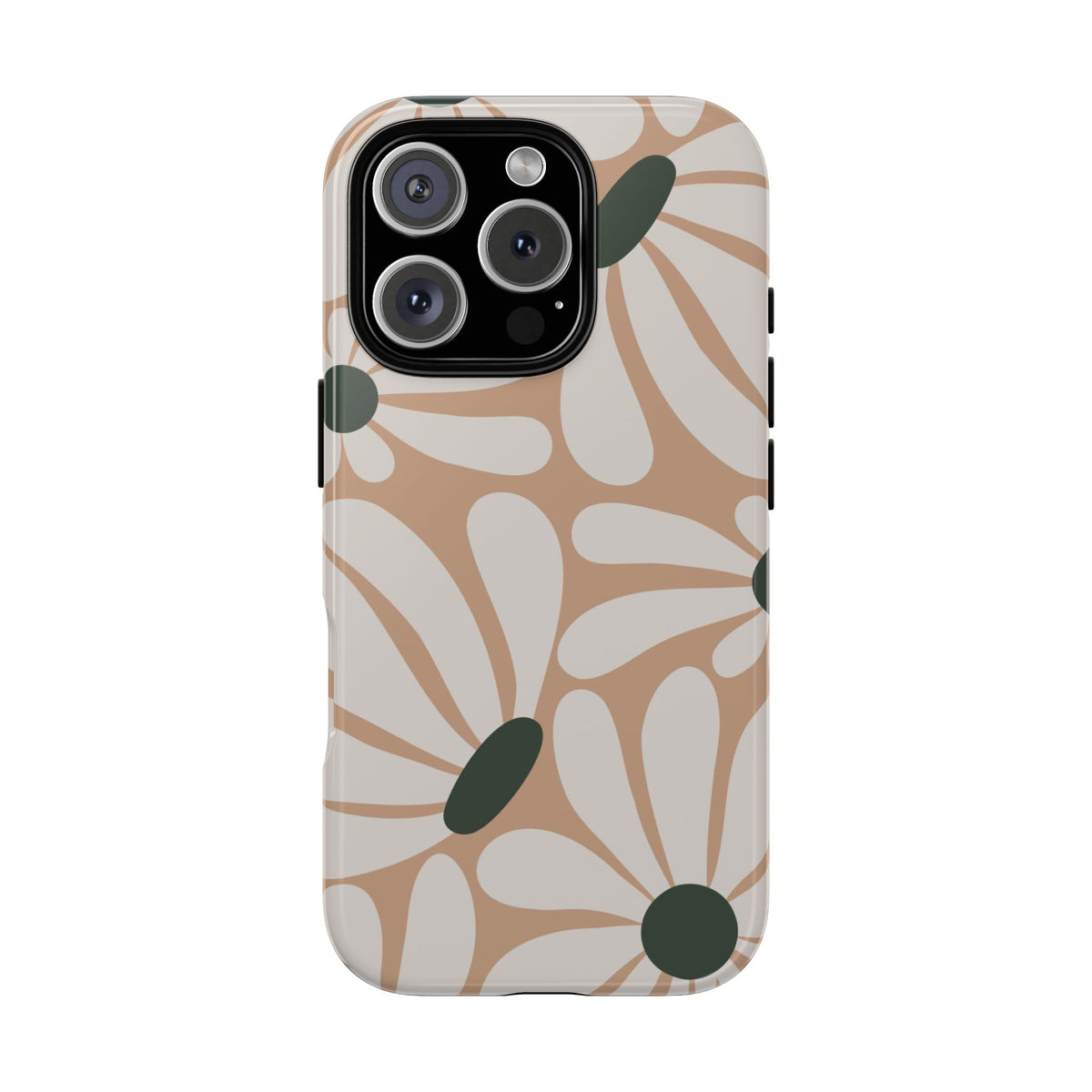 Retro Beige & White Daisy Pattern Phone Case - Beige Phone Case - iPhone 16 Pro / Glossy