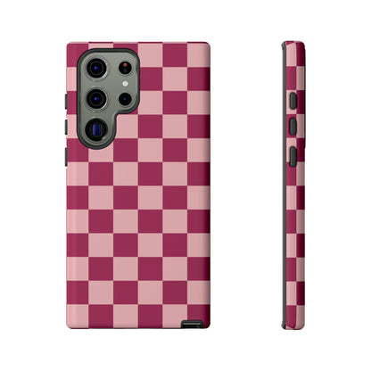 Samsung Galaxy S23 Ultra / Glossy Phone Case - ’Pink Checkered Pattern’ Phone Case