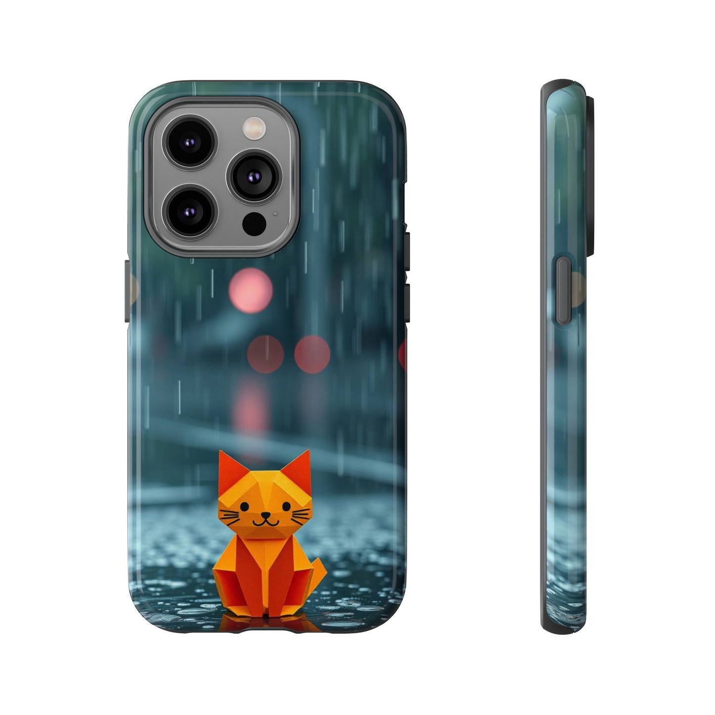 iPhone 14 Pro / Glossy Phone Case - Origami ’Soggy Cat’ Design Phone Case