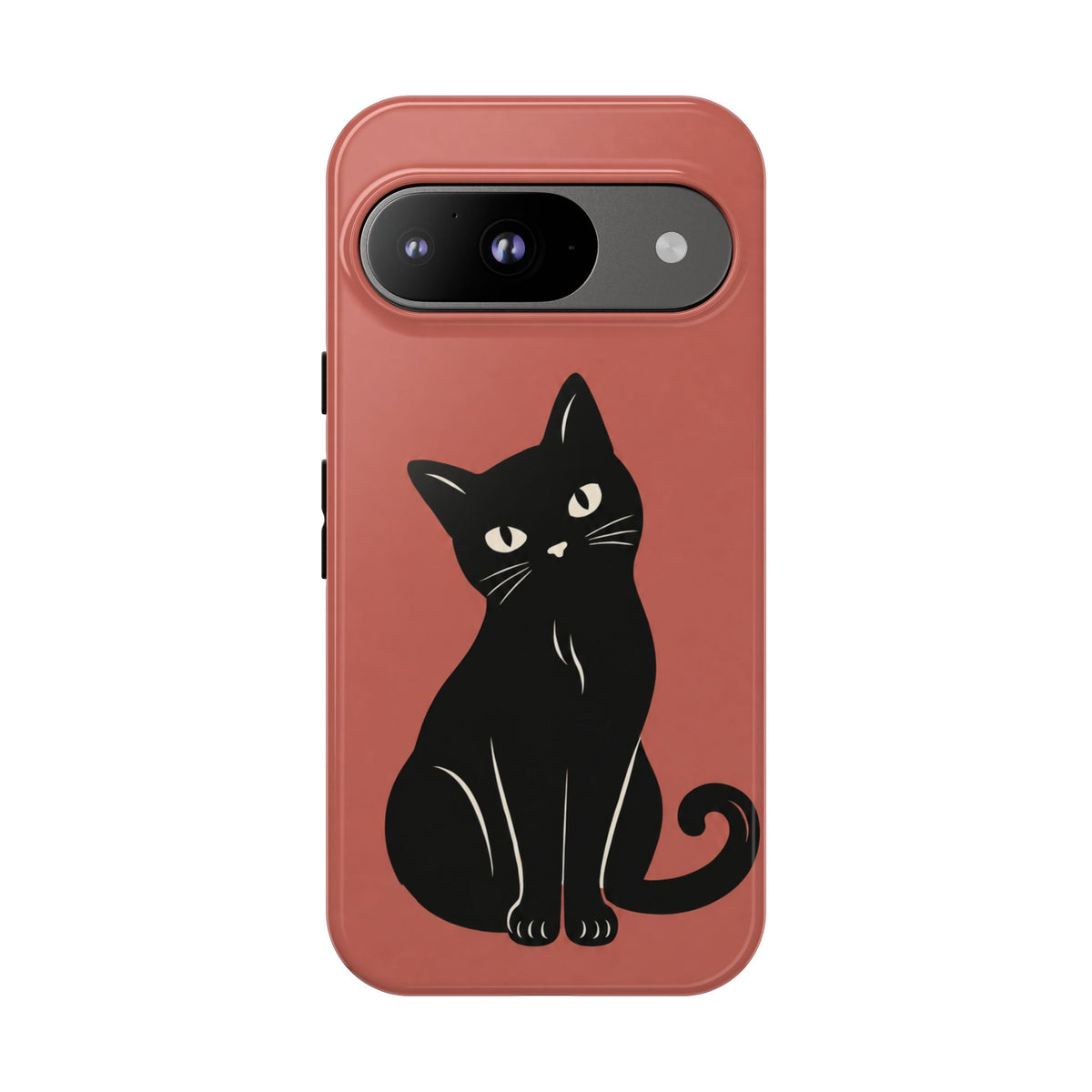 Minimalist Coral Red & Black Cat Phone Case