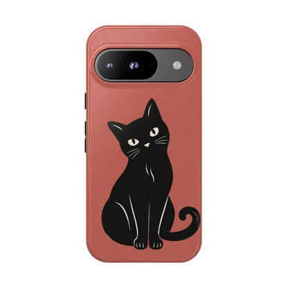 Minimalist Coral Red & Black Cat Phone Case