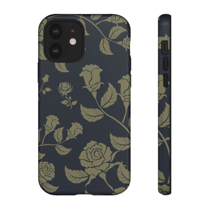 iPhone 12 / Glossy Phone Case - ’Blue & Olive Rose Pattern’ Phone Case
