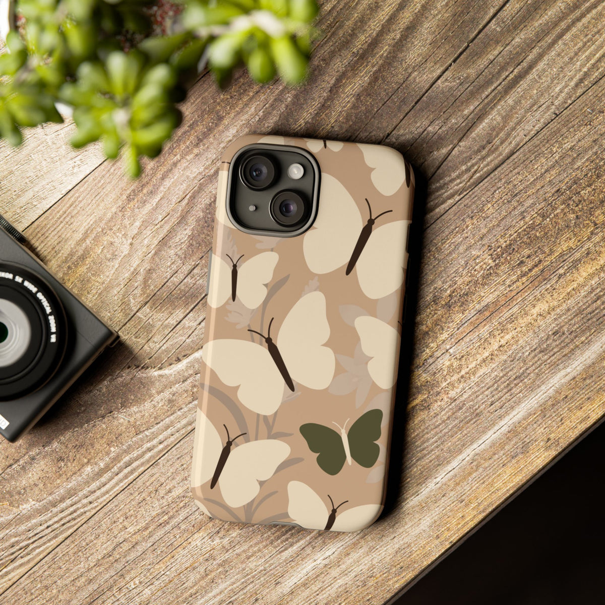 Minimalist Beige Butterfly Pattern Phone Case - Beige Phone Case