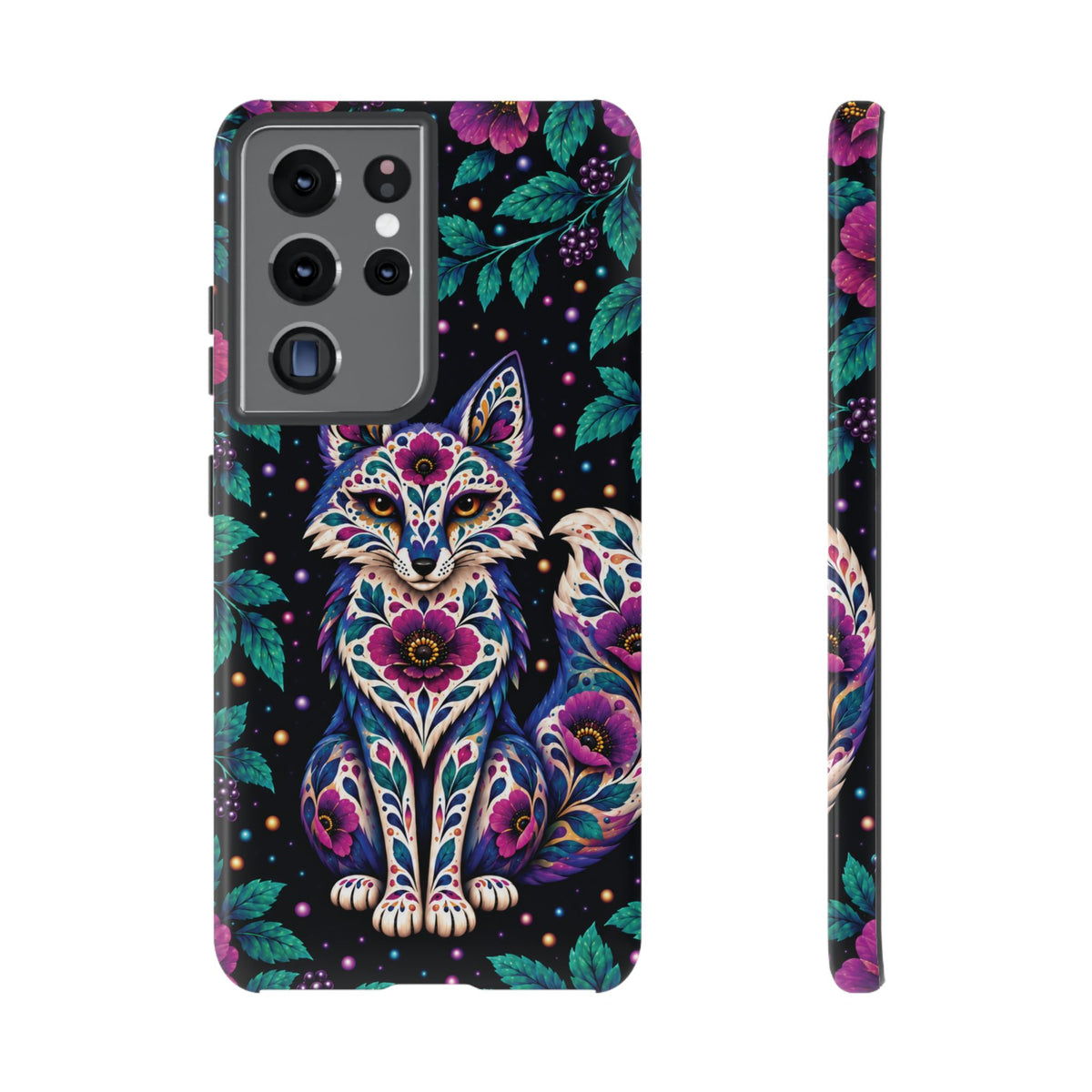 Vibrant Purple and Teal Calavera Fox Phone Case - Multicolor Phone Case - Samsung Galaxy S21 Ultra / Glossy