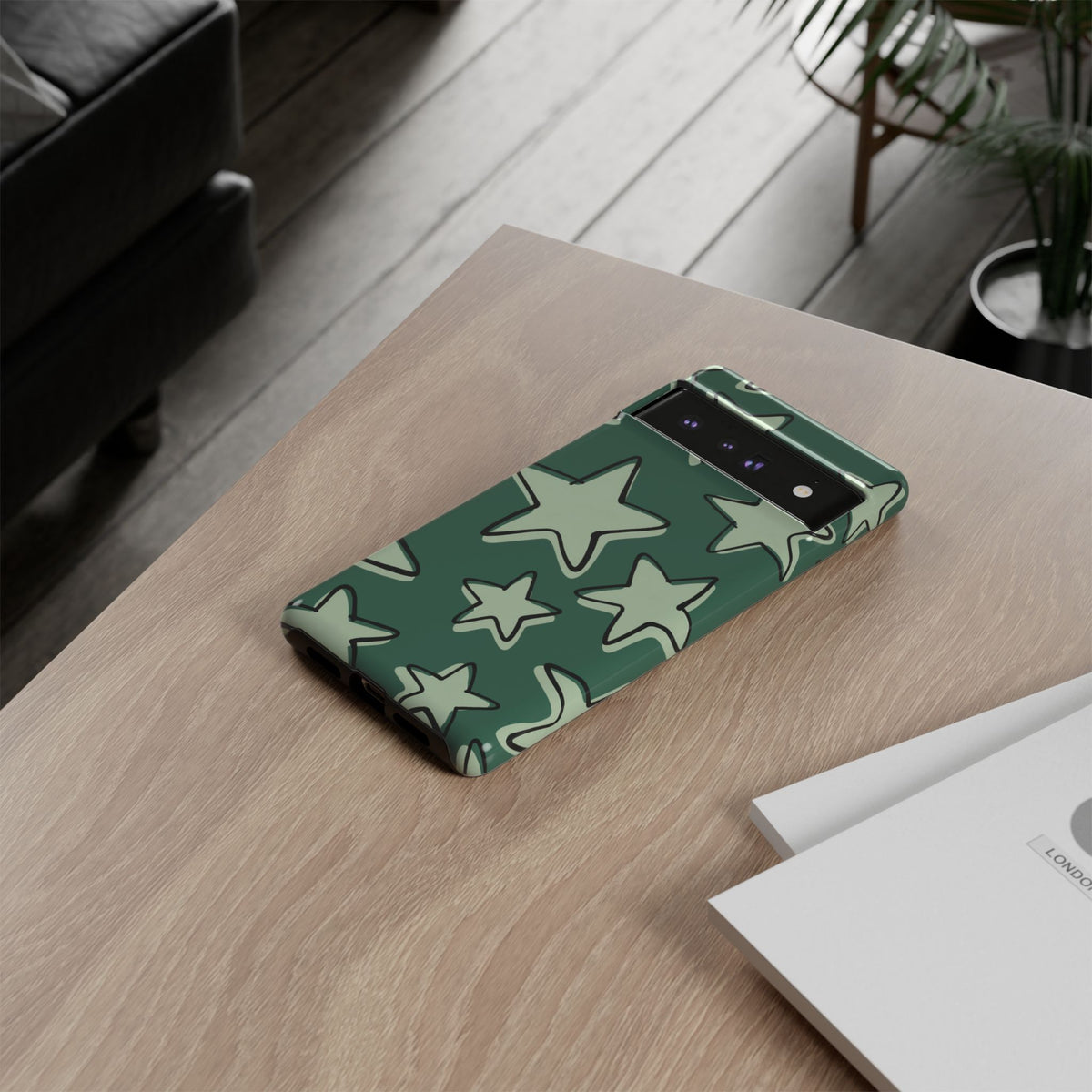 Forest Green Doodle Star Phone Case