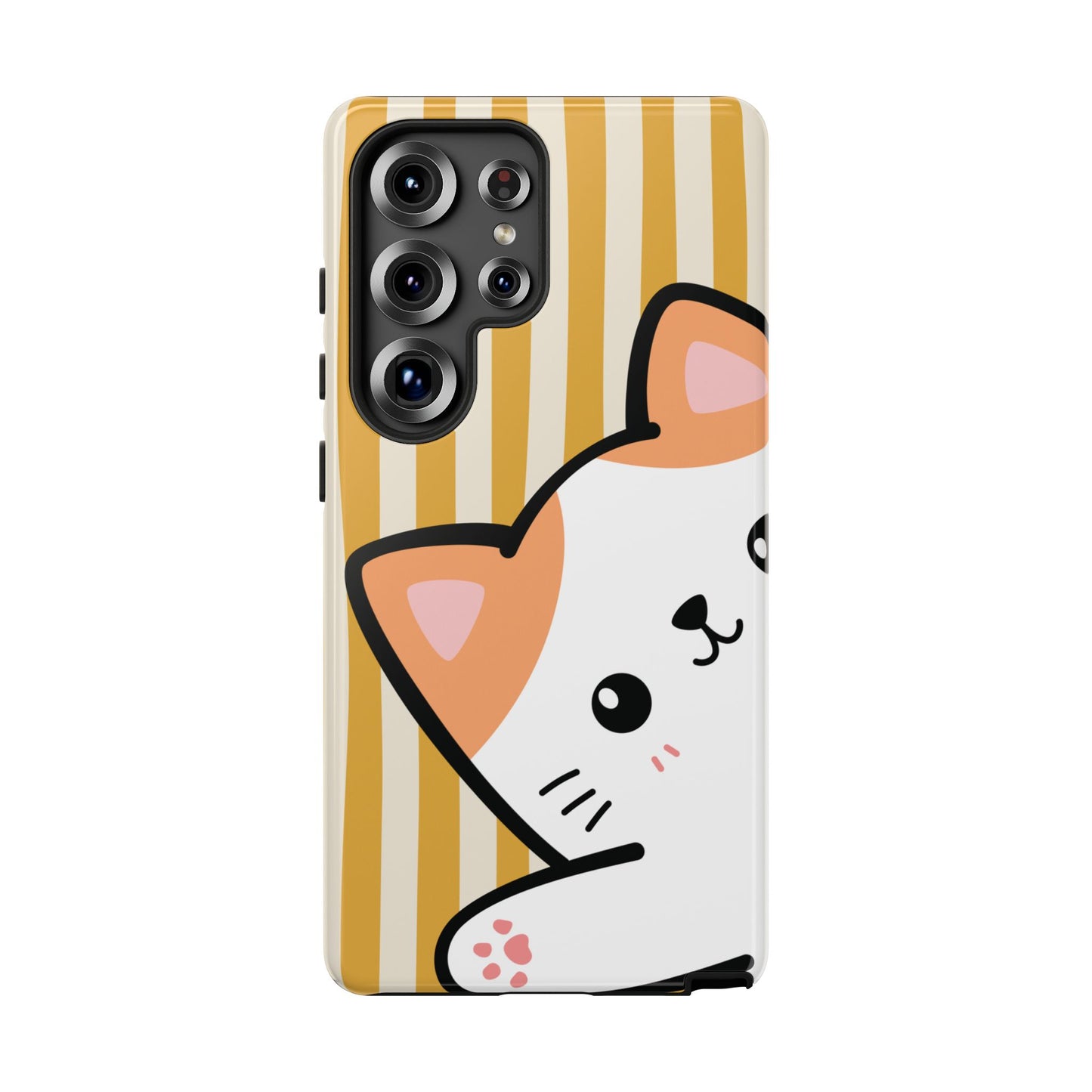 Samsung Galaxy S25 Ultra / Glossy Phone Case - Peakaboo Cat with Yellow Stripe Pattern Phone Case