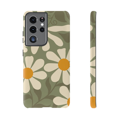 Samsung Galaxy S21 Ultra / Glossy Phone Case - ’Retro Green Daisy Pattern #2’ Phone Case
