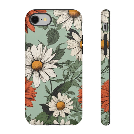 Boho Chic Daisies Floral Pattern "White & Orange" Phone Case