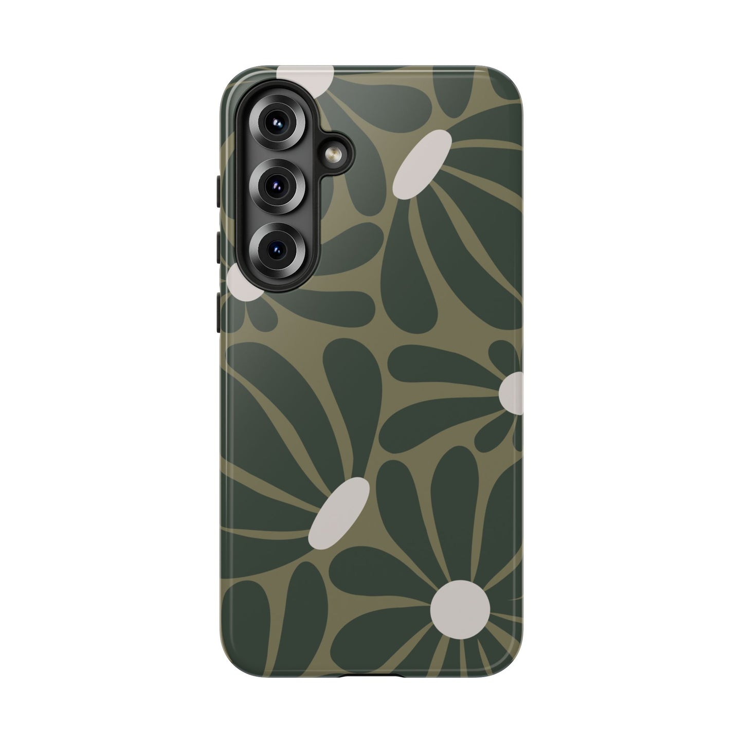 Samsung Galaxy S25 Plus / Glossy Phone Case - ’Retro Olive Green Daisy Pattern’ Phone Case