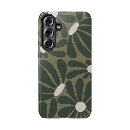 Samsung Galaxy S25 Plus / Glossy Phone Case - ’Retro Olive Green Daisy Pattern’ Phone Case