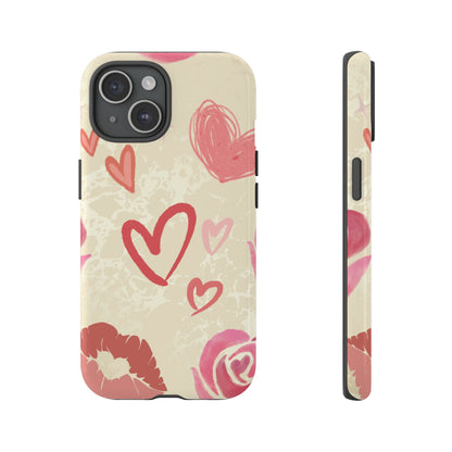 Cute Pink Heart & Rose Pattern Phone Case - Pink Phone Case - iPhone 15 / Glossy