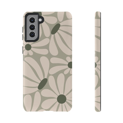 Samsung Galaxy S21 Plus / Glossy Phone Case - ’Retro Cream & Green Daisy Pattern’ Phone Case