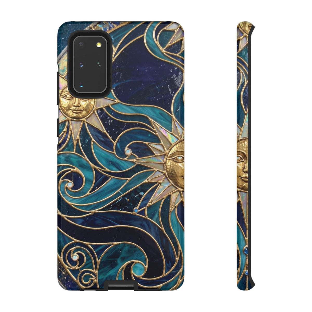 Elegant Teal & Gold Celestial Suns Phone Case