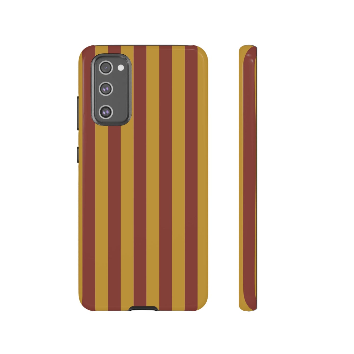 Samsung Galaxy S20 FE / Glossy Phone Case - Trendy Mustard & Burgandy Stripe Pattern Phone Case