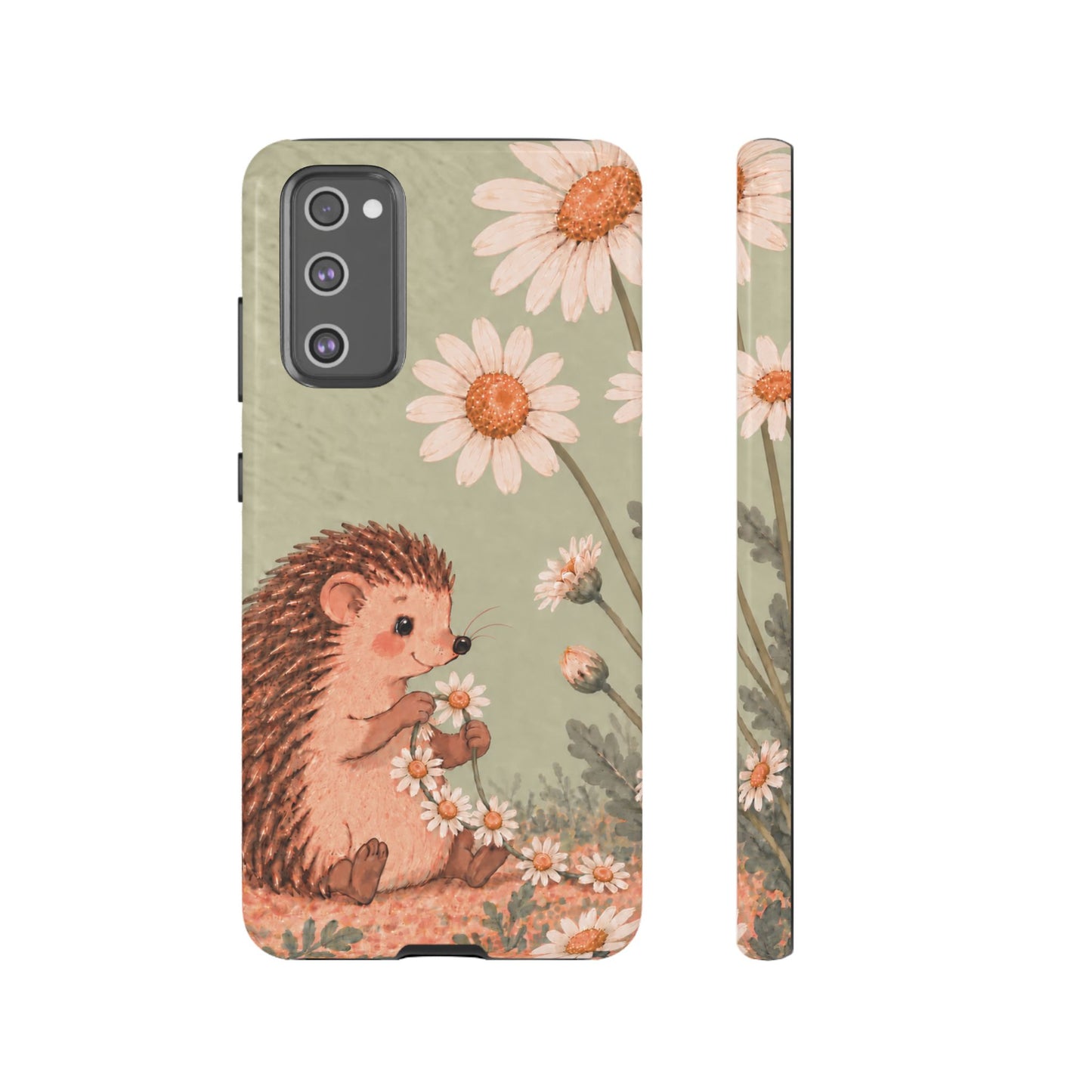 Whimsical Sage Green Hedgehog and Daisy Chain Phone Case - Green Phone Case - Samsung Galaxy S20 FE / Glossy