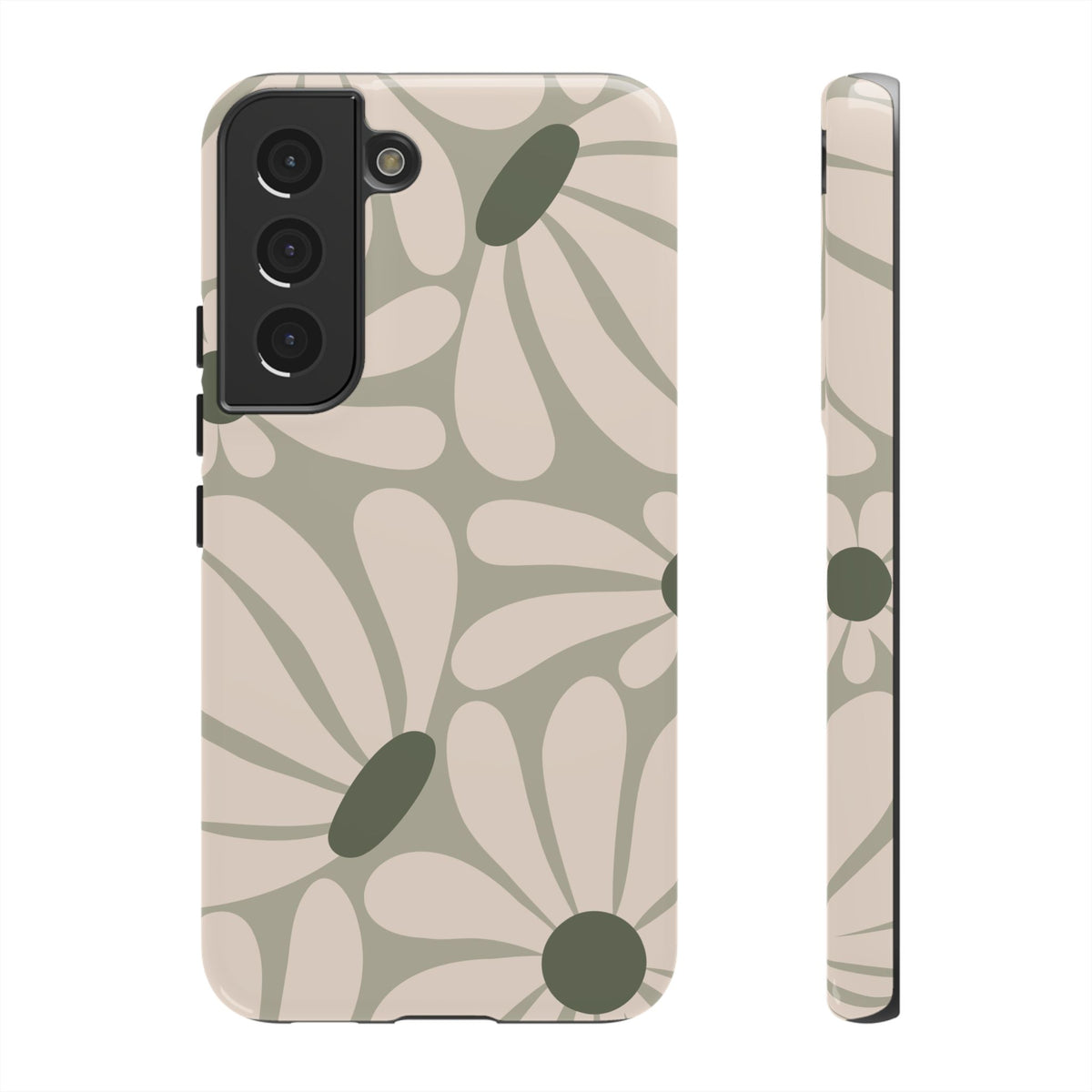 Retro Cream & Green Daisy Pattern Phone Case - White Phone Case - Samsung Galaxy S22 / Glossy