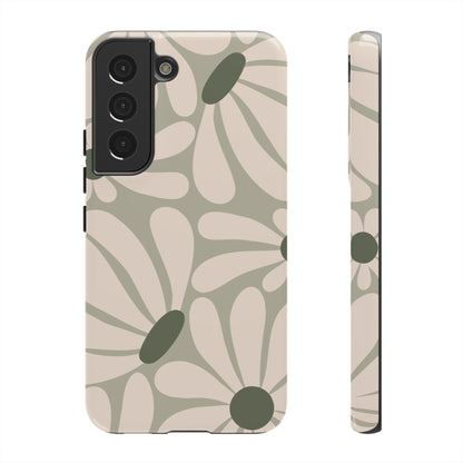 Retro Cream & Green Daisy Pattern Phone Case - White Phone Case - Samsung Galaxy S22 / Glossy