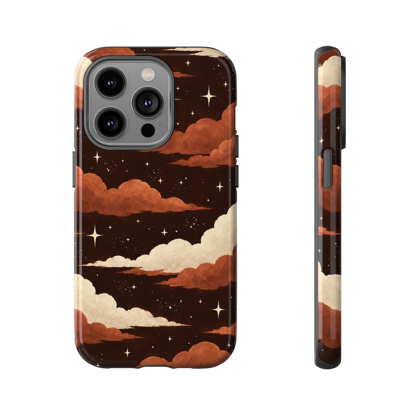Illustrated Burnt Orange Clouds & Stars Phone Case