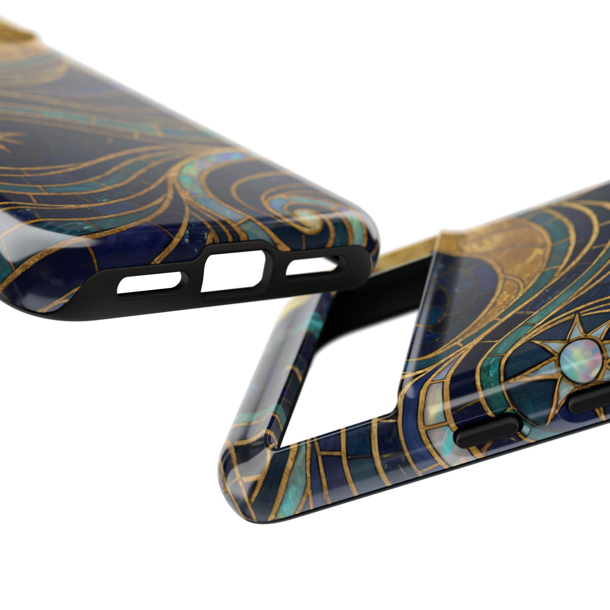 Elegant Navy & Gold Crescent Moon Mosaic Phone Case