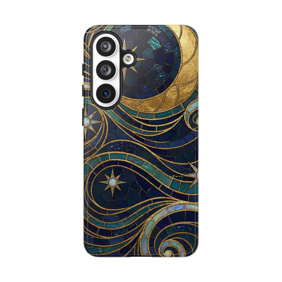 Elegant Navy & Gold Crescent Moon Mosaic Phone Case