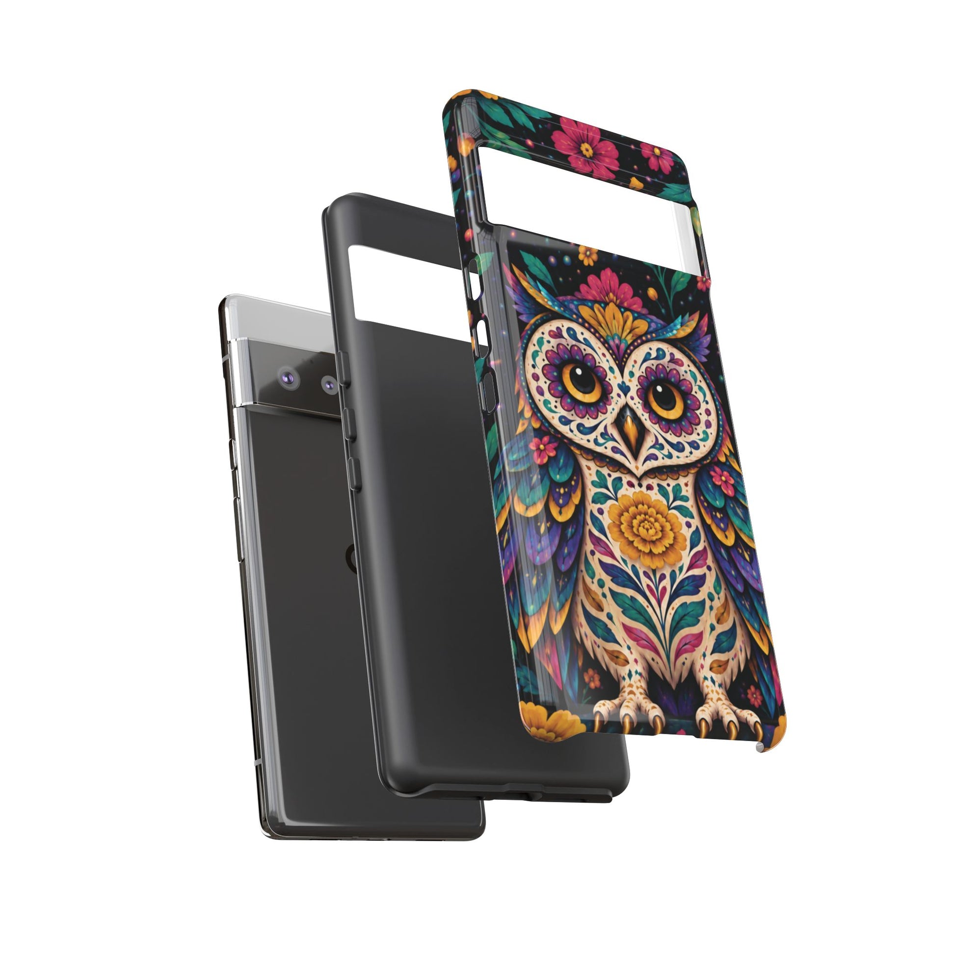 Vibrant Purple and Teal Calavera Owl Phone Case - Multicolor Phone Case