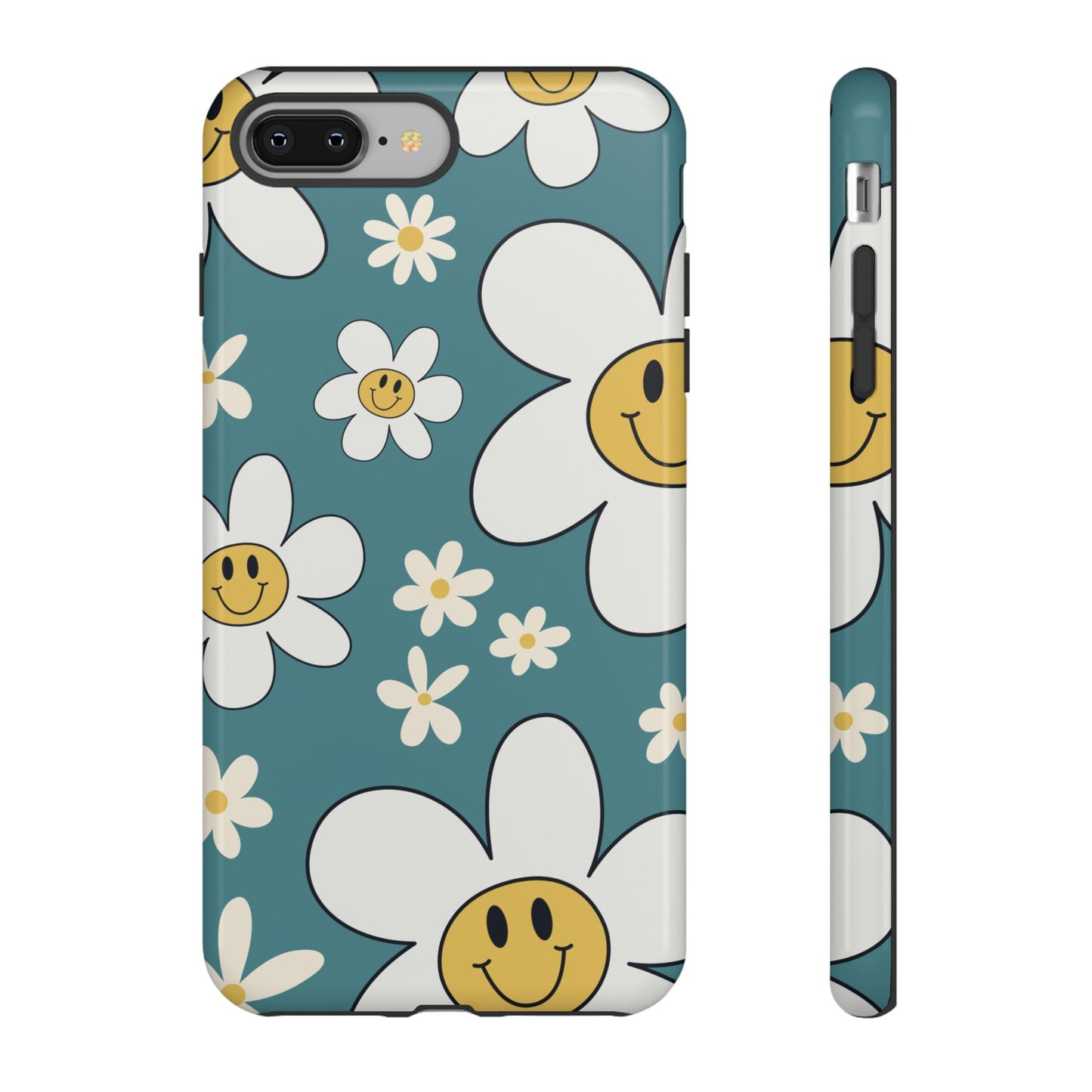 Fun Retro Daisy Pattern with Light Blue Background Phone Case - Blue Phone Case - iPhone 8 Plus / Glossy