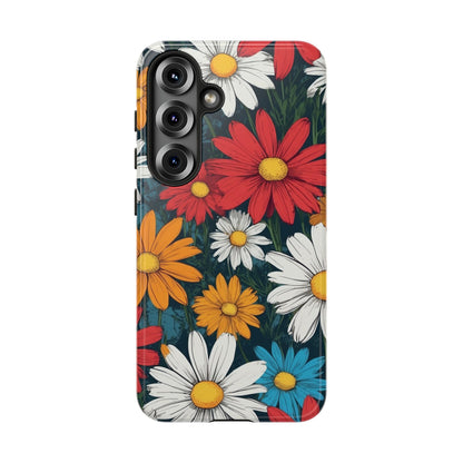 Samsung Galaxy S25 / Glossy Phone Case - Pop Art Daisies Illustration ’Red & Orange’ Phone Case
