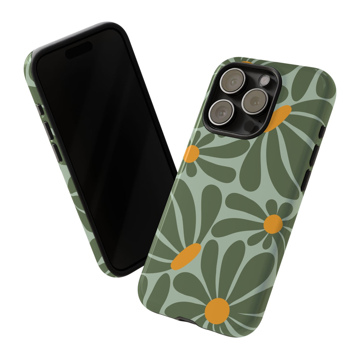 Retro Green Daisy Pattern Phone Case - Green Phone Case