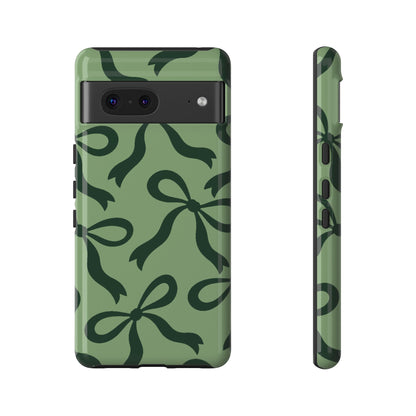 Bold Sage Green and Forest Green Bow Pattern Phone Case - Green Phone Case - Google Pixel 7 / Glossy