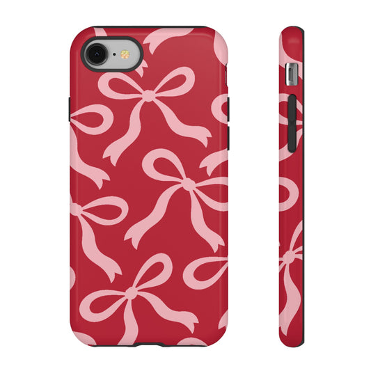 Bold Raspberry Red and Blush Pink Bow Pattern Phone Case - Red Phone Case - iPhone 8 / Glossy
