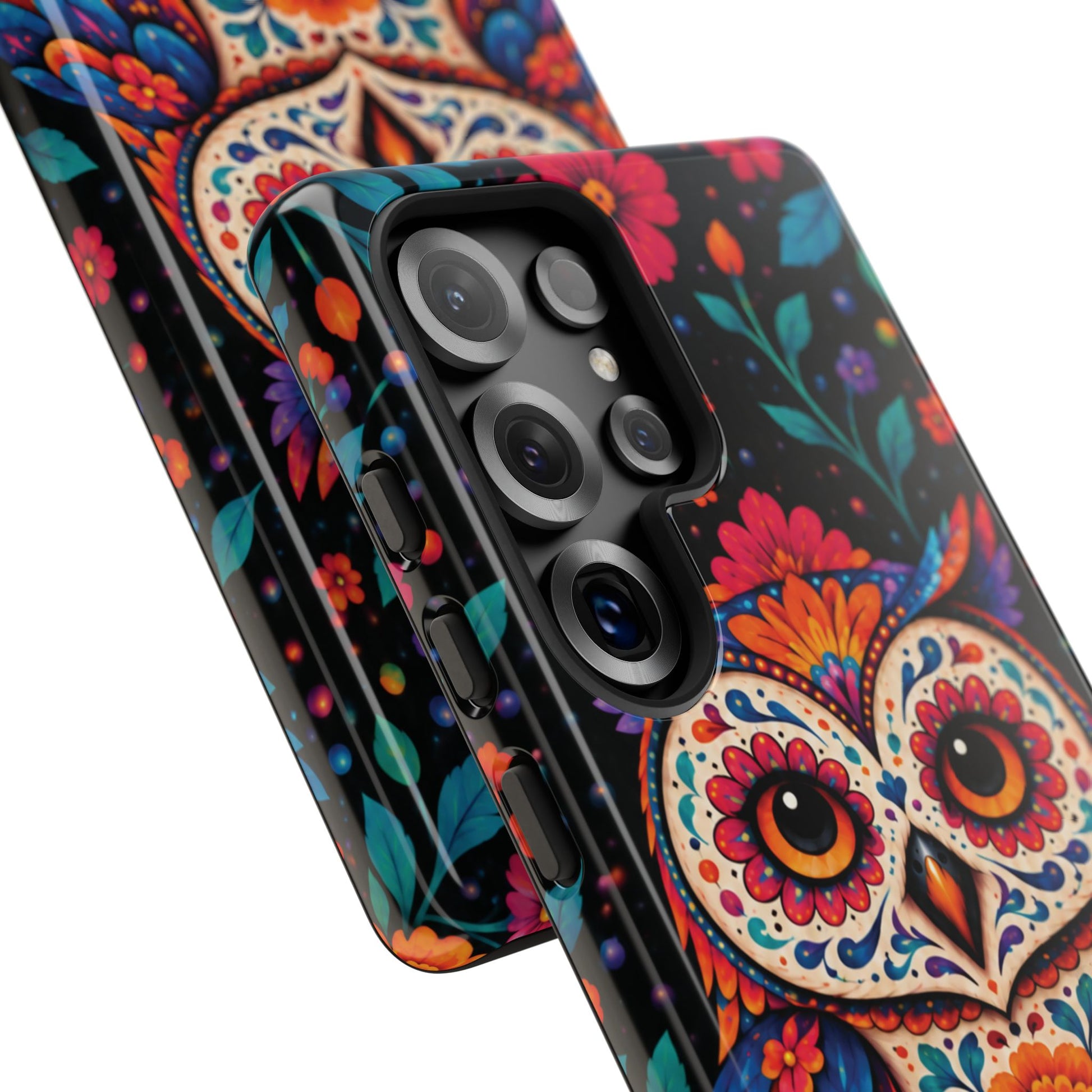Vibrant Orange and Turquoise Calavera Owl Phone Case - Multicolor Phone Case