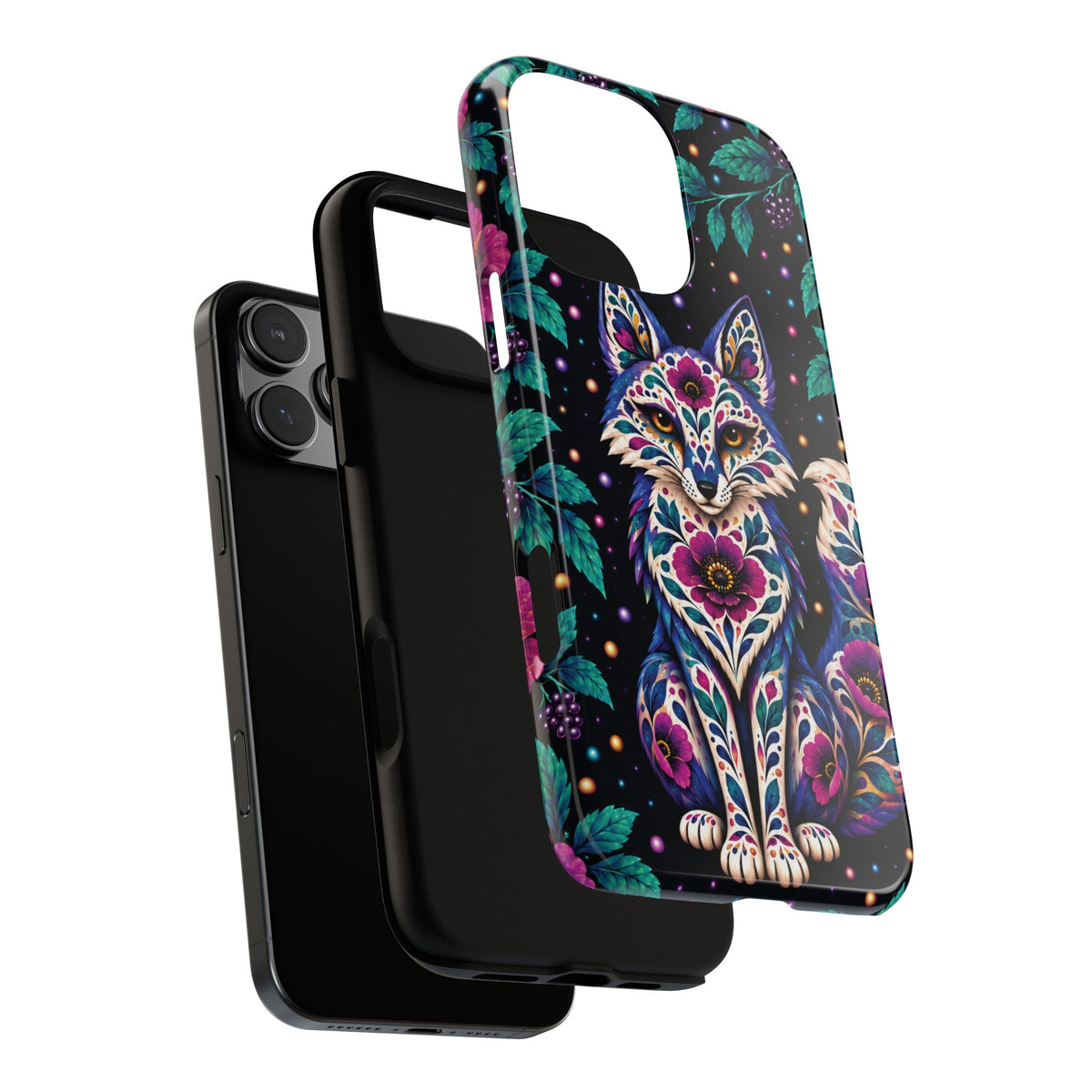 Vibrant Purple and Teal Calavera Fox Phone Case - Multicolor Phone Case